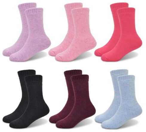 GENTABY Mädchen Thermal Socken Jungen Kinder Warme Winter Kleinkind Cosy Rosa Lila Schwarz Ideal für Winter Aktivitäten Stiefel 6 Paar 7-10 Jahre