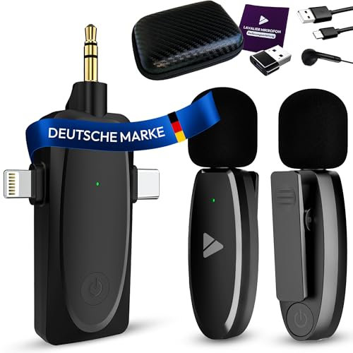 Creatorz® Lavalier Mikrofon Wireless für iPhone/Android/Kamera - Plug & Play Handy Mikrofon – Kabelloses Ansteckmikrofon für YouTube, TikTok, Meeting, Video 【Deutsche Marke】
