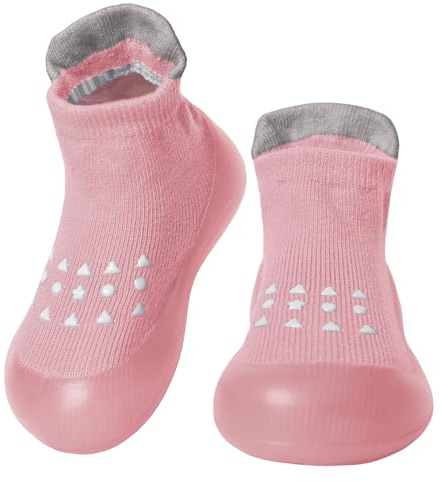 Aisprts Zapatos Calcetines Bebe, Zapatos Primeros Pasos, Calcetines Antideslizantes con Suela de Goma, Rosa, 9-12 Meses