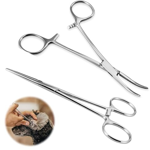 2 st pincett i rostfritt stål, fisketång, hemostatisk tång, rostfritt stål husdjur tångborttagare, rak och armbåge, 12,5 cm