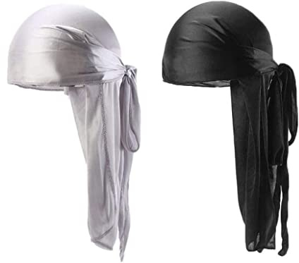 SunaOmni Lång svans durag andningsbara vågor huvudbonader durag keps bandana turban hatt 2 st svarta grå vågor huvudbonader bandana turban hatt lång svans durag för ridning