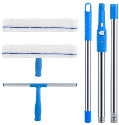 ASelected 2 In 1 Fensterputzer Set Fenster Putzen Fensterreiniger mit Teleskopstiel (130 cm) Fensterputzer Fenster Abzieher Wischer für Glas Fenster Putzen Dusche und Glastür Reinigung