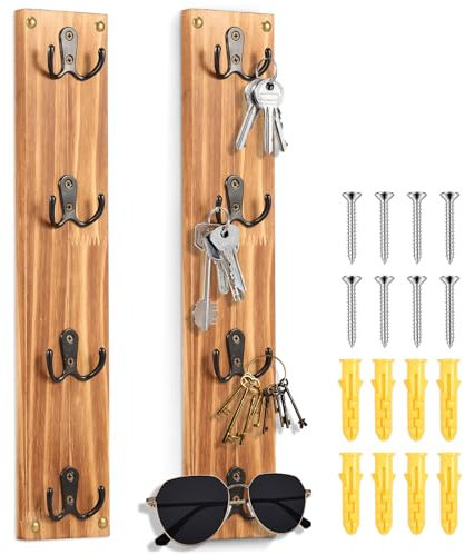 Eummy 2 Pcs Wall Hooks for Hanging Key Hats Sunglasses Scarves Versatile Key Holder Space Saving Wood Key Rack Organizer Eyeglasses Holder Display Rack for Bathroom Shower Kitchen Entryway