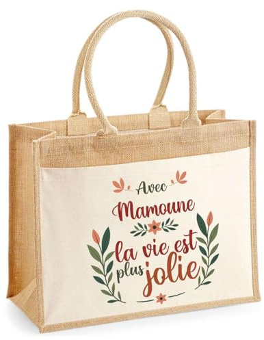Sac Fourre Tout Mamoune la vie est plus jolie Cadeau pour Femme Anniversaire Vacances Saint Valentin Noël Fête Des Mères Totebag Plage