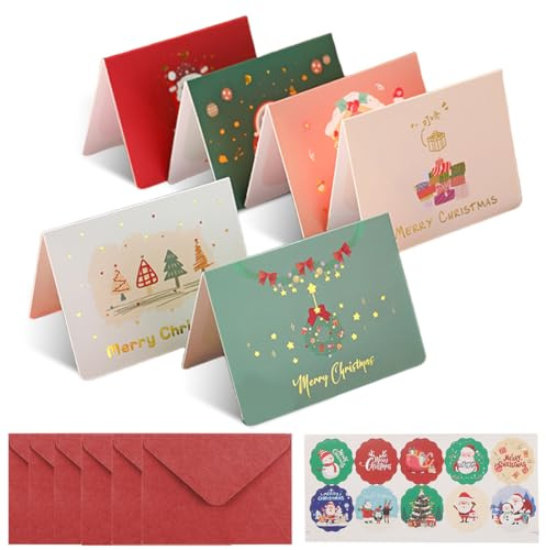 JUGUTA 6 Tarjetas De Navidad Con Sobres Y Pegatinas, Tarjetas De Felicitación Navideñas, Christmas Cards, Tarjetas De Feliz Navidad, Felicitaciones Navideñas, Tarjeta Regalo