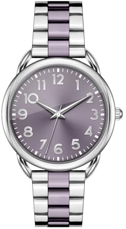 Asan Ge 35mm Watch for Women,Magnetic Stainless Steel Metal Watch,Easy to Wear No Tool Adjustment, Elegant Minimalist Waterproof Scratch Resistant for Seniors/Arthritis (Silver Purple)