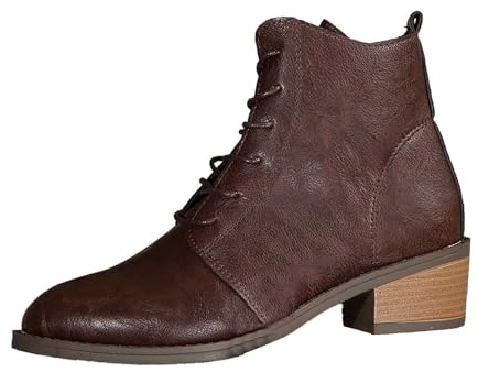 2026 Botines de moda con cordones, botines casuales de invierno cómodos para el uso diario, marrón, 37 EU