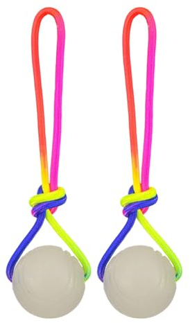 Generisch Palla per cani, 2 pezzi, giocattolo luminoso per la cura dei denti, con corda, per cani di taglia piccola, media e grande, per la stimolazione del gioco e l'arricchimento mentale, per