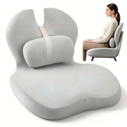 Eirolace Cuscino ortopedico 2 in 1 con schienale, cuscino ergonomico per ufficio e auto, per alleviare la pressione in caso di dolore al coccige, supporto lombare in memory foam per sedia da ufficio