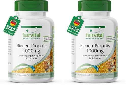 fairvital Propoli d'api 1000 mg, estratto naturale di resina d'api, con il 3% di galangina, ALTO DOSAGGIO, 90 compresse (Confezione da 2)