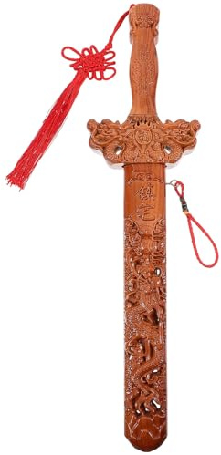 Wood Sword Decoration Wood and Polyester Brown 40cm Wall Ornament | Chinese Style Vintage Hanging Ornament, Living Room Decor, Easy to Care for Random Style