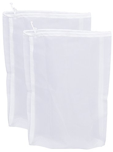Pinfox 75 Micron Nylon Straining Bag Fine Mesh Food Strainer Bag, Multi Purpose Food Grade Filter Bag for Nut Milk, Juice, Cold Brew, Home Brewing (2 Packs, 12.6 x 8.66)