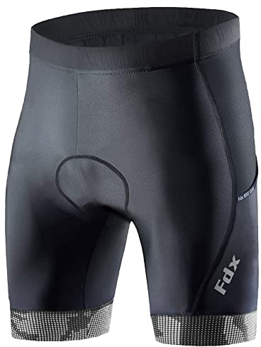 FDX Cycling Shorts Men's - 3D Anti-Bac Padded All Day Bike Shorts with Powerband Leg Grippers, Side Pockets - Breathable, Quick Dry, Anti-Slip Hi-Viz Bicycle Tights, Biking Half Pants (Grey - M)
