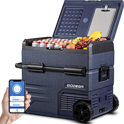 BODEGA Glaciere Electrique 55L,Glacière à Compresseur, 12 V/24V et 100-240 V, -20℃ à 20℃, Double Zone, Pour Voiture, Camion, Bateau, Camping-Car Et Prise De Courant