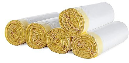 blkk Bin Bags Heavy Duty Bin Liners 50L Swing Bin Liners Strong Pedal Drawstring Bin Bags with Tie Handle Unscented (5 Rolls, 100 Counts in All)