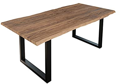 SAM Esstisch Lauren 200x100 cm Akazie Stone Baumkante U-Gestell schwarz