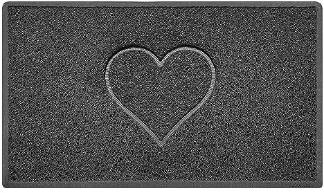 Nicoman Heart Embossed Shape Door Mat Dirt Trapper PVC Spaghetti Mat Washable Quick Drying Barrier Doormat-Dark Grey (Watertight Rubber-Back)-Medium (75x44cm)
