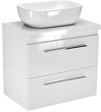 paplinskimoebel Lavabo avec meuble inférieur, 50 cm de large, meuble de salle de bain suspendu - Blanc avec lavabo à poser