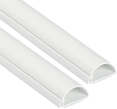 D-Line Half Round Cord Hider, Patented Cable Cover, Hide TV Wall Mount Wires, Raceway for Cords, Decorative Wire Covers, Paintable, Adhesive Cable Concealer - 2X 1.18in W x 0.59in H x 39in L - White