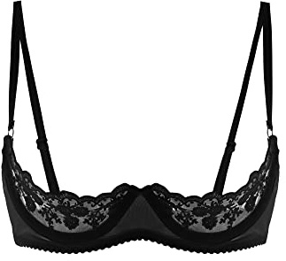 iEFiEL Reggiseno Sexy Hot Aperto Donna Lingerie Babydoll Bra Ricamato in Pizzo Push Up con Ferretto Senza Imbottitura Bikini Brasiliana Spalline Rgolabile Top Discoteca Nero K M