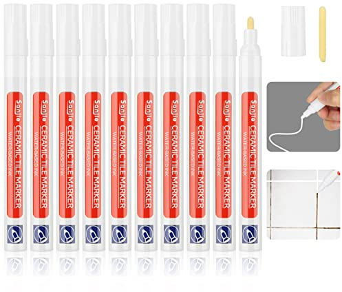10Pcs Tile Pen, White Grout Pen for Tiles with 10 Replacement Nib | Tile Grout Reviver Pens, Grouting Cleaner Pens, Tiles Paint Marker, Whitener for Repair Bathroom Joints,Wall, Kitchen, Floor