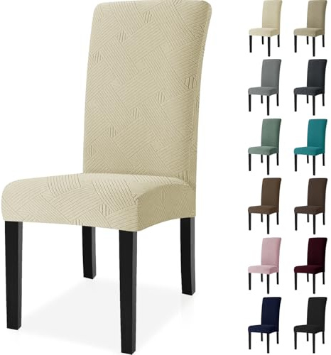 Ystyle Stolöverdrag 6 Stycken, Stretch Stolsskydd Med Hög Ryggstöd, Moderna Stol Skydd För Matsalsstolar Kök, Tvättbara Avtagbara Stolsöverdrag Reptålig Katt Restaurang Banketthotell, Beige