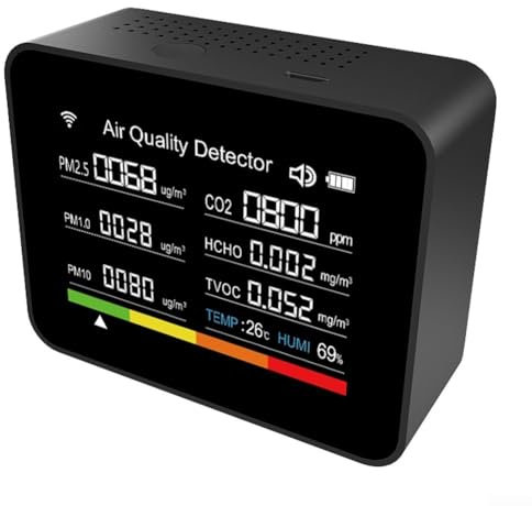 per Tuya - Rilevatore di anidride carbonica, 13 in 1, misuratore di temperatura e umidità, con display a colori, per casa e ufficio (nero)