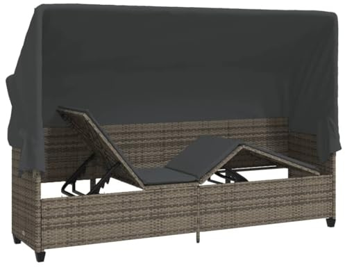 Festnight Gartensofa mit Sonnendach Liegesofa Rattan Sofa Liege Balkon Lounge Sofa Outdoor mit Dach Rattansofa Balkon Bank Verstellbar Sonnenliege Gartenliege Balkonmöbel mit Liegefunktion