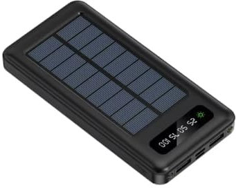 Power Bank 20000mAh Solare, Caricatore Portatile con USB-C, USB, Cavi Integrati per Smartphone, Tablet e Laptop, Nero