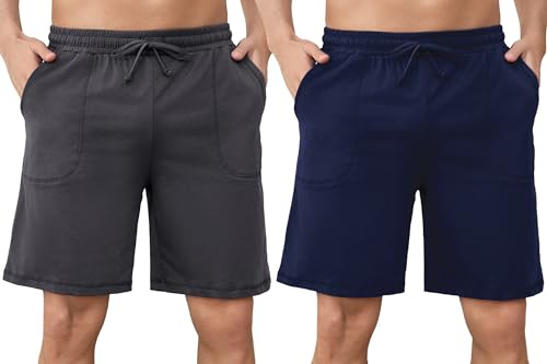 Aseniza Pantaloncini Uomo 2 Pezzi Estivi Pantaloncini Tuta Uomo Pantaloni Corti Sportivi Cotone Shorts Bermuda Casual con Coulisse e Tasche Grigio Scuro+Navy Blu XL