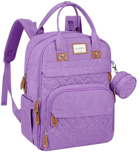 LANDICI Baby Changing Bag Backpack, Large Nappy Changing Backpack Diaper Bags with Changing Mat, Stroller Straps and Pacifier case, Multifunction doll Changing Bag for Mum Dad Boy Girls,Lavender