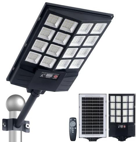 Lumière de Rue Solaire Extérieure, 1200W LED Grande Lampe Solaire pour Parking étanche avec Capteur de Mouvement et Télécommande, 8500K Lumière de Sécurité Extérieure pour Yard et Parking (1Pieces)