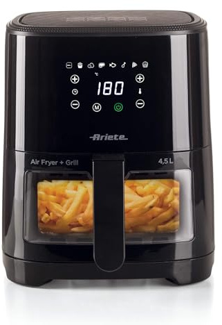 Ariete 4639 Friggitrice ad aria 4,5L, 1300W, Capacità 4,5L, 8 programmi, Funzione Grill, Temperatura fino a 200°C, Nero