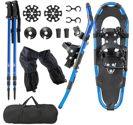 COSTWAY Juego Raquetas de Nieve 4 en1, Raquetas de Nieve de Aluminio de 35-45 con Pivote Flexible, Bastones de Trekking y Bolsa de Transporte Impermeable, Unisexio Adultos Adolescentes hasta 130kg