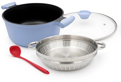 Bobikuke Steamer Pot for Cooking, 6.5 Qt Steam Pot with Lid, Nonstick Cooking Pot with Vegetable & Dumpling Steamer Basket, Food Steamer Cookware, Stay-Cool Handles, Induction Compatible, PFOA Free