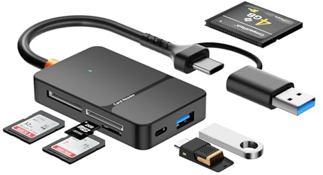 Lector Multi Tarjetas 6 EN 2 USB 3.0, Tarjetas SD CF TF MS de Type-C, Lector de Tarjetas de Memoria de Alta Velocidad 5 Gbps USB A/C Lector SD para Phone 17, Samsung, Windows, Mac OS, Linux, Tabletas