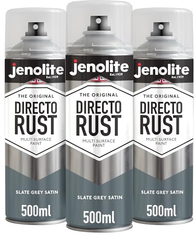 JENOLITE Directorust Spray Paint Slate Grey Satin 3 x 500ml Direct To Rust | Direct To Rust Spray Paint For Metal, All-In-One Multi Surface Paint for Metal, Wood, Plastic, Ceramic - RAL 9016