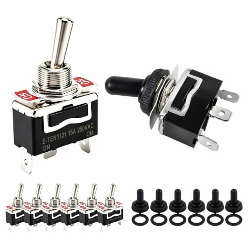 Interrupteur à Bascule 12V 15A 250V, Lot de 6 Bouton On Off 3 Broches 2 Positions avec Capuchon Etanche pour Voiture Bateau Camion et Projets DIY