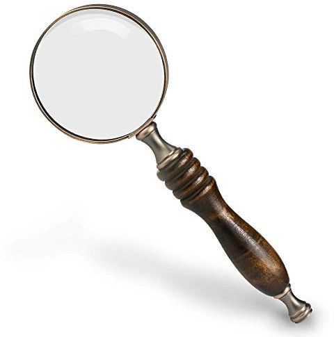 WIOR 10X Handheld Magnifying Glass Antique Copper Magnifier with Sandawood Handle,High Magnification Magnifier for Reading, Senior, Low Vision, Map, Inspection, Handcraft Hobby