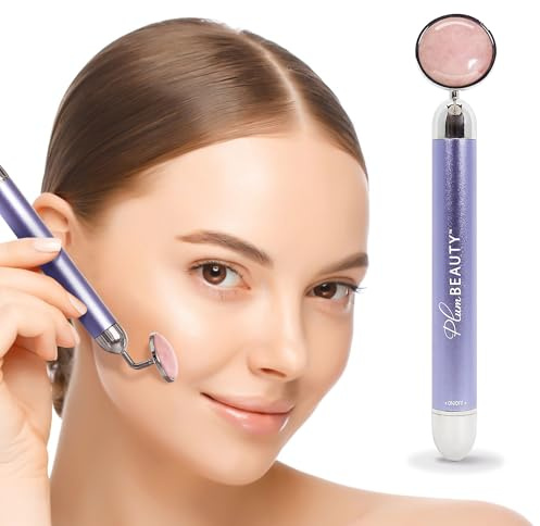 Plum Beauty Rose Quartz Face Massager Tool - Electric Face Roller for Skin