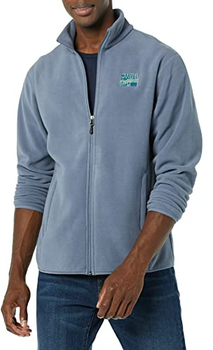 Amazon Essentials Disney | Marvel | Star Wars Chaqueta de Forro Polar con Cremallera Completa y Cuello Perkins Hombre, Marvel Comic Logo, XL