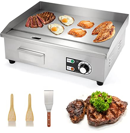WICHEMI Commercial Electric Griddle 22 3000W Flat Top Grill Countertop Griddle Stainless Steel Teppanyaki Grill w/Iron Cooking Plate for Restaurant Kitchen, 110V