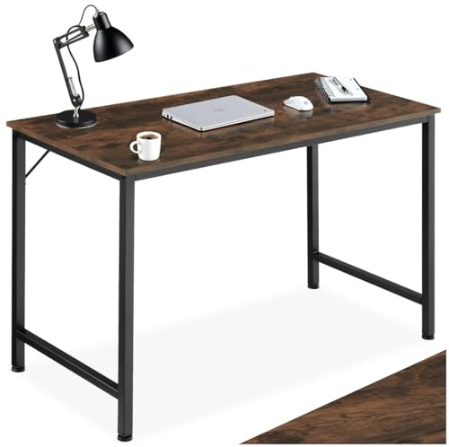 tectake® Schreibtisch, Computertisch, Bürotisch, PC Tisch, Möbel für Arbeitszimmer, Home Office, Büro, Kleiner Schreibtisch, Tischgestell mit Tischplatte - Industrial Dunkelbraun, 120 cm