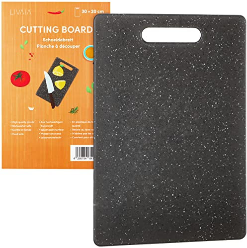 Schneidebrett Kunststoff Groß: hochwertiges Kunststoff Frühstücksbrettchen – Schneidebrett schwarz spülmaschinenfest – Schneidebrett groß 30x20cm – BPA frei – Cutting Board – Küchen Gadgets von LIVAIA