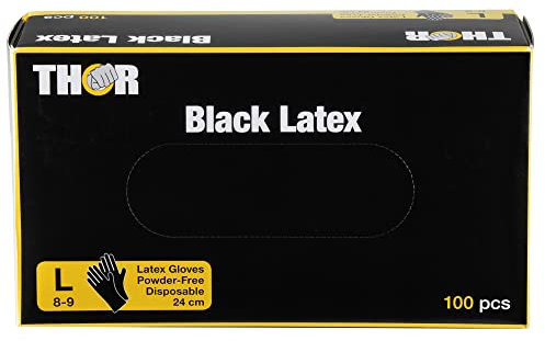 THOR Latexhandschuhe (L), 100 Stück – Einmalhandschuhe Schwarz, handschuhe einweg, puderfrei – Einweghandschuhe & küchenhandschuhe zum Kochen, Putzen, Grillen & für die Werkstatt – Größen S, M, L, XL