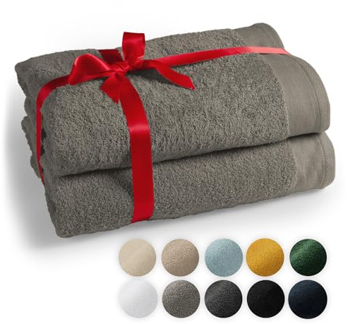 Blumtal Premium 2-TLG. Saunatuch Set 80x200cm - Saunahandtuch Oeko-TEX Zertifiziert, 100% Baumwolle, Frottier XXL- Saunatücher, Extra Weich und Saugstark, Grau