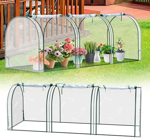 ISOISL Serre avec film PVC - 270 x 90 x 90 cm - Tube en acier de 16 mm de diamètre - Porte enroulable - Serre à tomates - Pour plantes contre le froid, la pluie et le gel - Blanc