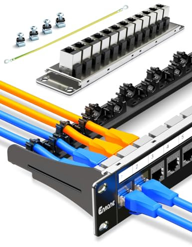 Enmane 12Port Patch Panel Cat6A Keystone Patch Panel (EC Listed) RJ45 Patch Panel Network Patch Panel with Smart Cable Management for 10inch Rackmount(Shielded)