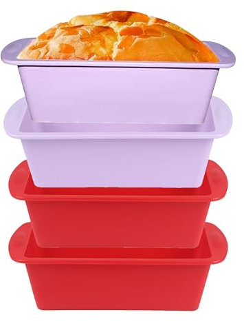 YqsIbth Mini Loaf Tins, 4 Pcs Silicone Loaf Tins, 16 X 8cm Small Cake Bread Tins for Baking 1Lb Loaf Mould Tray Rectangle Silicone Cake Tins for Air Fryer Oven(Red Purple)