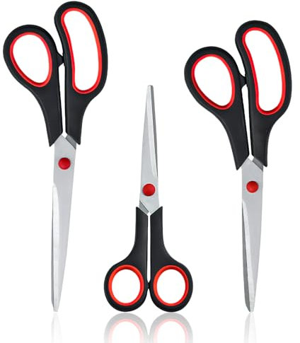 3 Paires Ciseaux de Cuisine, Ciseaux en Acier Inoxydable Kit de Ciseaux Multifonctions avec Poignée Souple Droitier/Gaucher Ciseaux Artisanaux pour la Maison le Bureau et L'école Noir Rouge
